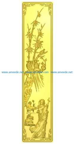 Pine - bamboo - apricot trees - women set of four paintings file free vector art 3d model download for CNC 2