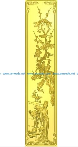 Pine - bamboo - apricot trees - women set of four paintings file free vector art 3d model download for CNC 4