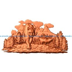 mural landscape with a lioness file STL for Artcam and Aspire jdpaint free vector art 3d model download for CNC