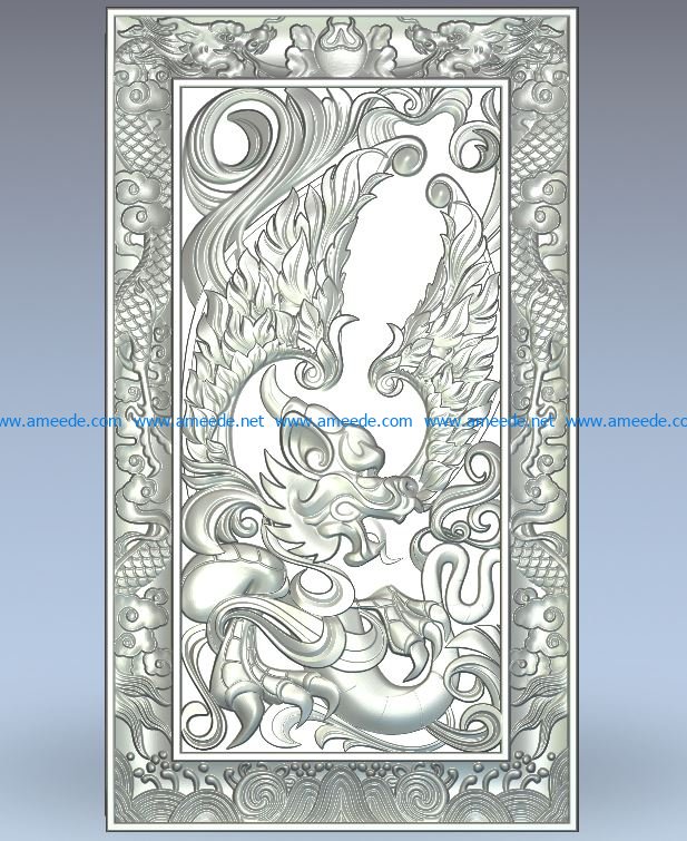 Backgammon Chinese dragon in a frame wood carving file stl for Artcam and Aspire jdpaint free vector art 3d model download for CNC