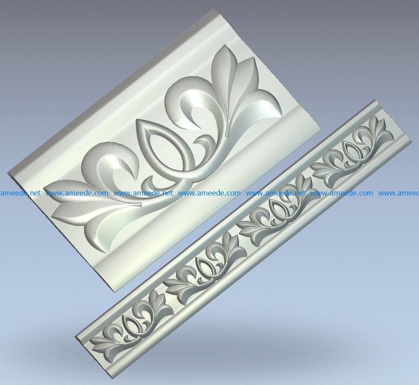 Baguette teal leaf pattern wood carving file stl for Artcam and Aspire jdpaint free vector art 3d model download for CNC