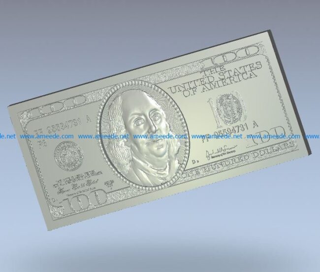 Banknote 100 USD wood carving file stl for Artcam and Aspire jdpaint free vector art 3d model download for CNC