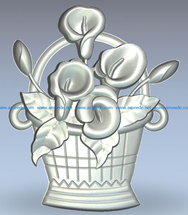 Basket with flowers wood carving file stl for Artcam and Aspire jdpaint free vector art 3d model download for CNC