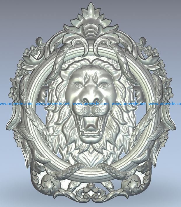 Cartouche lion wood carving file stl for Artcam and Aspire jdpaint free vector art 3d model download for CNC