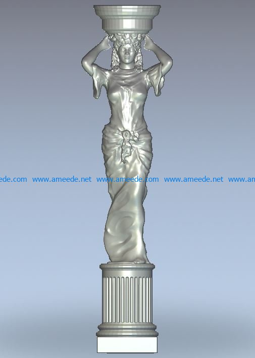 Caryatid with vase wood carving file STL for Artcam 9 and Aspire free vector art 3d model download for CNC
