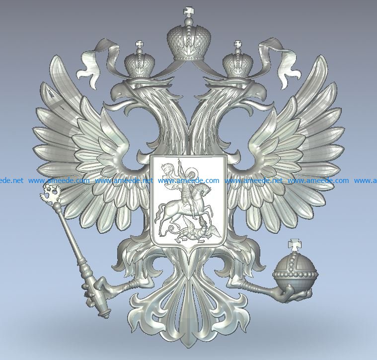 Coat of arms of Russia wood carving file stl for Artcam and Aspire jdpaint free vector art 3d model download for CNC