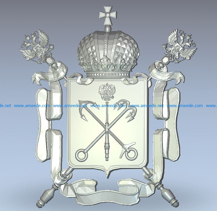 Coat of arms of St. Petersburg wood carving file stl for Artcam and Aspire jdpaint free vector art 3d model download for CNC
