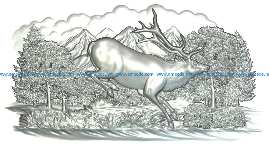 Deer file RLF for Artcam 9 and Aspire free vector art 3d model download for CNC wood carving
