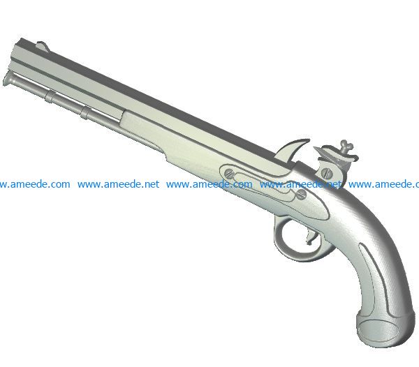 Flintlock Pistol Gun wood carving file RLF for Artcam 9 and Aspire free vector art 3d model download for CNC