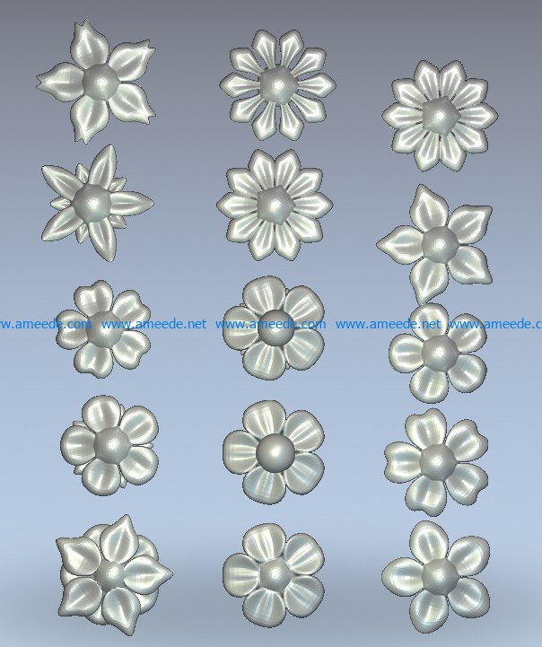 Flower set pattern wood carving file stl for Artcam and Aspire jdpaint free vector art 3d model download for CNC