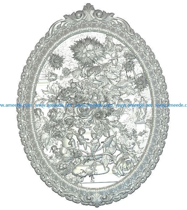 Flowers in an oval frame wood carving file RLF for Artcam 9 and Aspire free vector art 3d model download for CNC