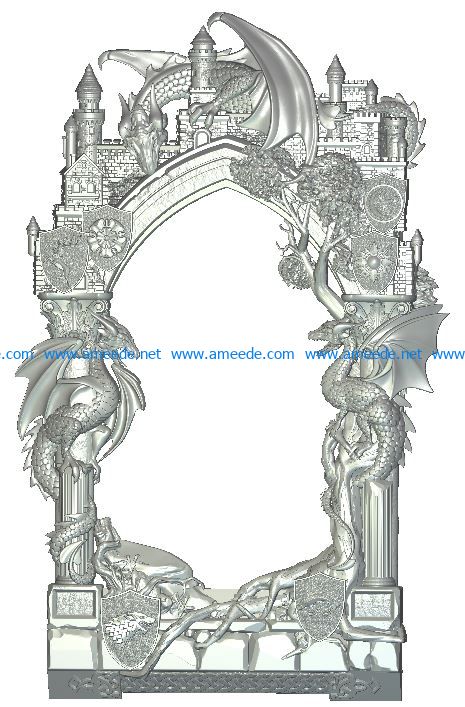 Frame Dragons picture wood carving file RLF for Artcam 9 and Aspire free vector art 3d model download for CNC