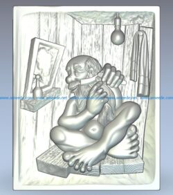 Grand father in the bath wood carving file stl for Artcam and Aspire jdpaint free vector art 3d model download for CNC