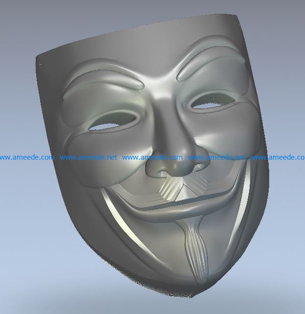 Guy Fawkes Mask wood carving file stl for Artcam and Aspire jdpaint free vector art 3d model download for CNC