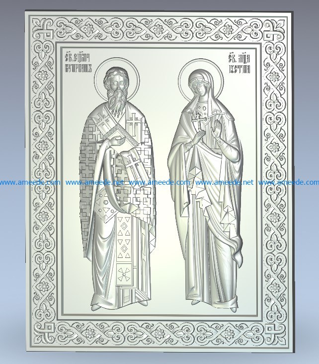Holy Martyrs Cyprian and Justin wood carving file stl for Artcam and Aspire jdpaint free vector art 3d model download for CNC