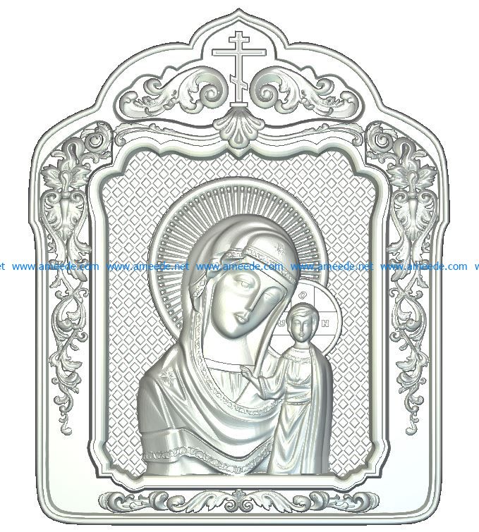Icon of Our Lady of Kazan file RLF for Artcam 9 and Aspire free vector art 3d model download for wood carving CNC