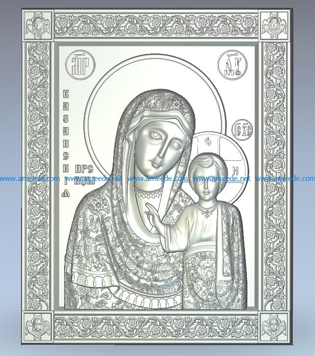 Icon of the Kazan Mother of God wood carving file stl for Artcam and Aspire jdpaint free vector art 3d model download for CNC