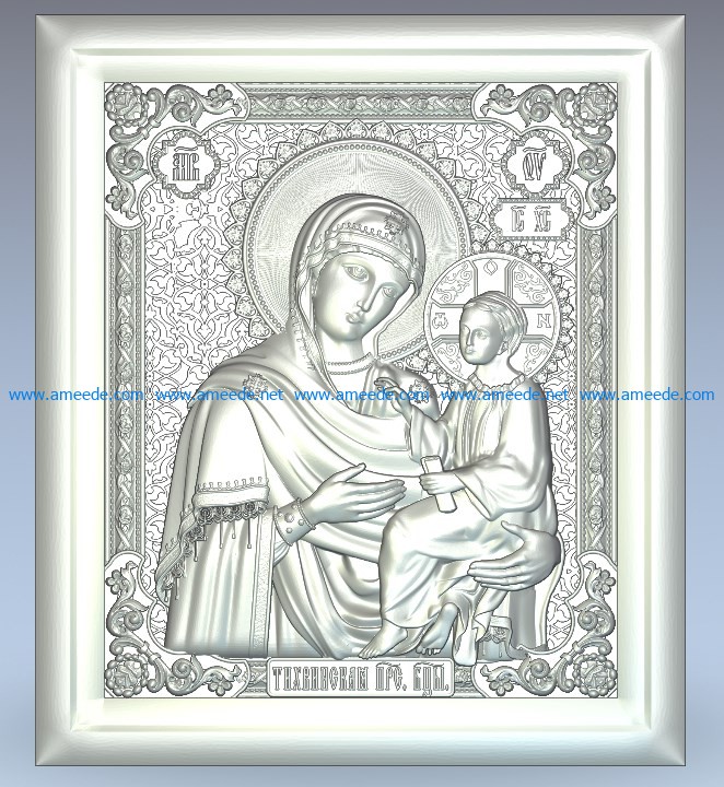 Icon of the Mother of God Tikhvin wood carving file stl for Artcam and Aspire jdpaint free vector art 3d model download for CNC