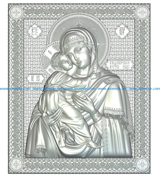 Icon of the Mother of God of Vladimir file RLF for Artcam 9 and Aspire free vector art 3d model download for CNC wood carving