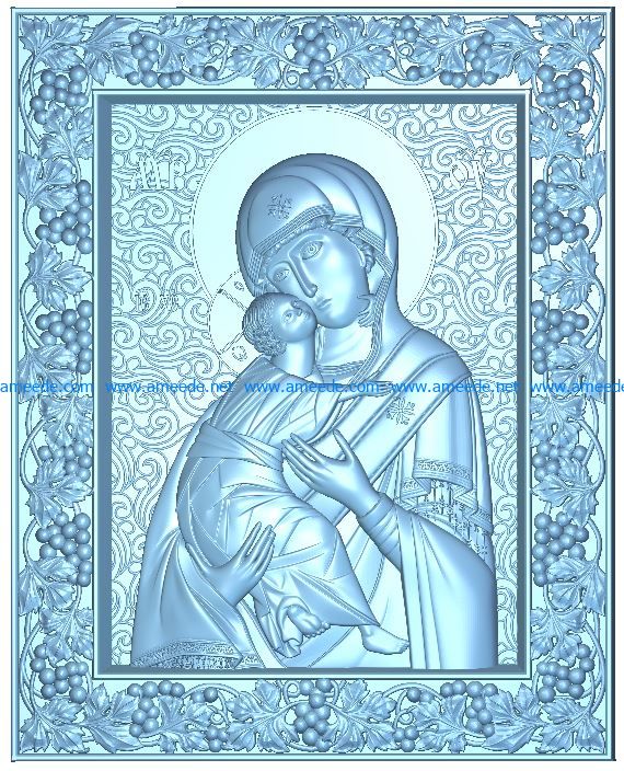 Icon of the Mother of God of Vladimir wood carving file RLF for Artcam 9 and Aspire free vector art 3d model download for CNC
