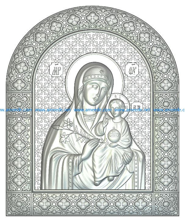 Icon of the Theotokos Fadeless color file RLF for Artcam 9 and Aspire free vector art 3d model download for CNC wood carving