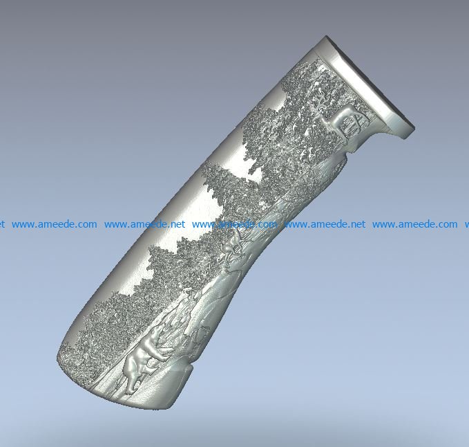 Knife handle forest house wood carving file stl for Artcam and Aspire jdpaint free vector art 3d model download for CNC