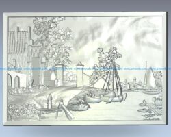 Landscape At The Marina wood carving file stl for Artcam and Aspire jdpaint free vector art 3d model download for CNC