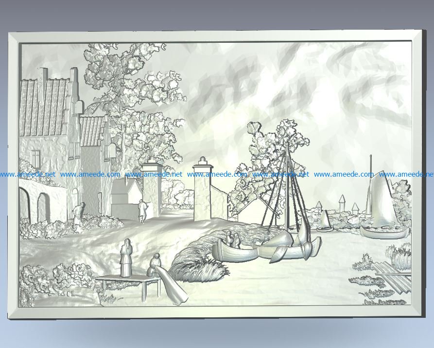 Landscape At The Marina wood carving file stl for Artcam and Aspire jdpaint free vector art 3d model download for CNC