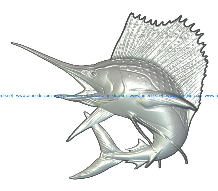 Marlin fish wood carving file RLF for Artcam 9 and Aspire free vector art 3d model download for CNC