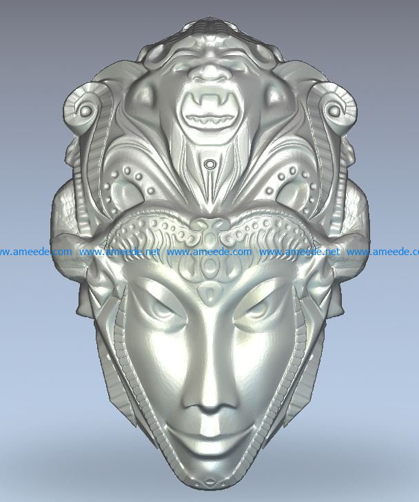 Mask number goddess wood carving file stl for Artcam and Aspire jdpaint free vector art 3d model download for CNC