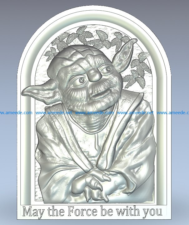 Master Yoda wood carving file stl for Artcam and Aspire jdpaint free vector art 3d model download for CNC