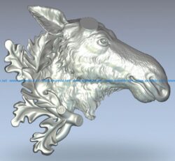 Moose head and the leaf wood carving file stl for Artcam and Aspire jdpaint free vector art 3d model download for CNC