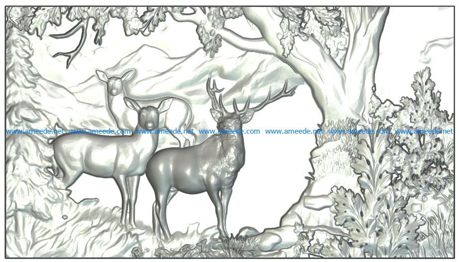 Mural Deer wood carving file RLF for Artcam 9 and Aspire free vector art 3d model download for CNC