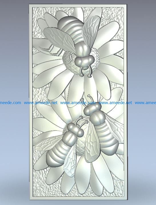 Mural bees wood carving file stl for Artcam and Aspire jdpaint free vector art 3d model download for CNC