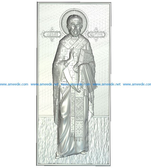 Nicholas the miracle worker in height wood carving file RLF for Artcam 9 and Aspire free vector art 3d model download for CNC