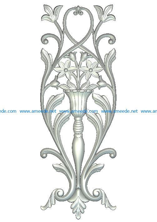 Ornament with flowers in a tall vase file RLF for Artcam 9 and Aspire free vector art 3d model download for wood carving CNC