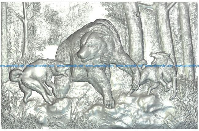 Panel Bear Hunt wood carving file RLF for Artcam 9 and Aspire free vector art 3d model download for CNC