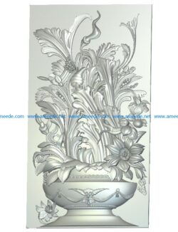 Panel Flowerpot with flowers file RLF for Artcam 9 and Aspire free vector art 3d model download for wood carving CNC