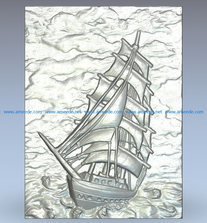 Panel Sailboat wood carving file stl for Artcam and Aspire jdpaint free vector art 3d model download for CNC