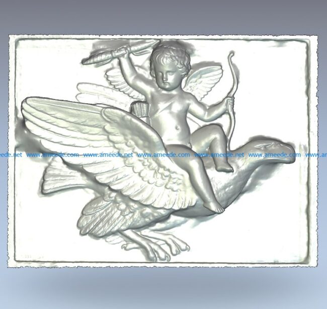 Pano Cupid in the sky wood carving file stl for Artcam and Aspire jdpaint free vector art 3d model download for CNC