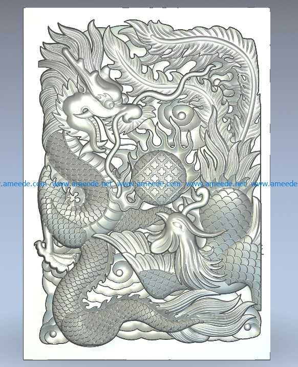 Pano Dragon and Phoenix wood carving file stl for Artcam and Aspire jdpaint free vector art 3d model download for CNC
