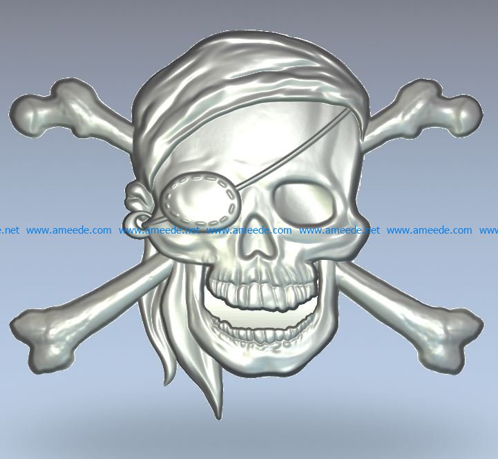 Pirate Skull with Bones wood carving file stl for Artcam and Aspire jdpaint free vector art 3d model download for CNC