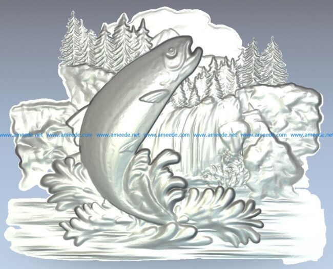 Pond fish wood carving file stl for Artcam and Aspire jdpaint free vector art 3d model download for CNC