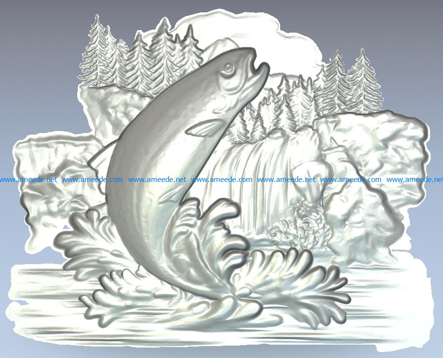 Pond fish wood carving file stl for Artcam and Aspire jdpaint free vector art 3d model download for CNC