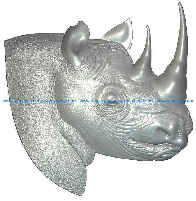 Rhinoceros head wood carving file RLF for Artcam 9 and Aspire free vector art 3d model download for CNC