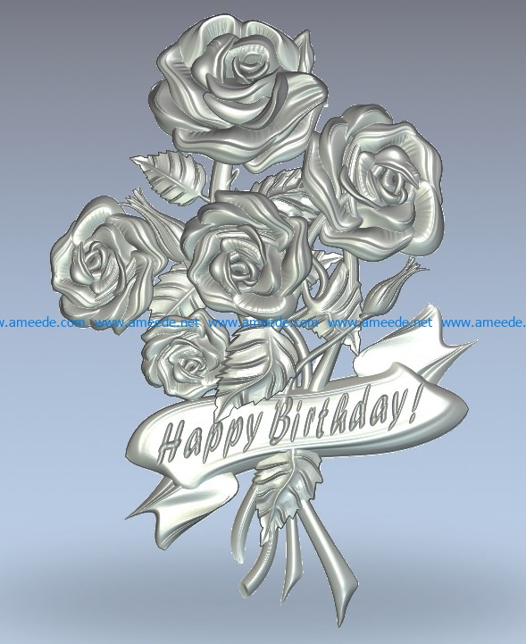 Roses Happy Birthday wood carving file stl for Artcam and Aspire jdpaint free vector art 3d model download for CNC