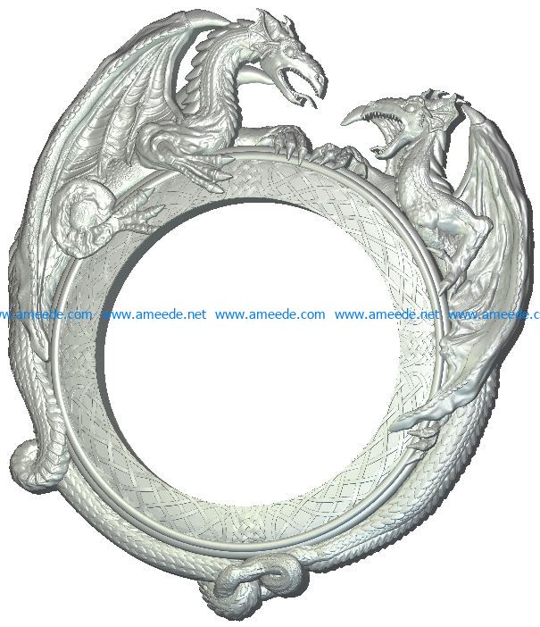 Round frame with dragons wood carving file RLF for Artcam 9 and Aspire free vector art 3d model download for CNC