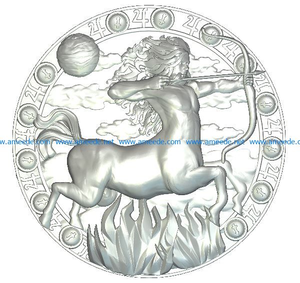 Sagittarius circle wood carving file RLF for Artcam 9 and Aspire free vector art 3d model download for CNC