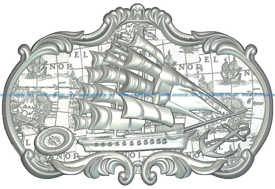 Ship Wood carving file RLF for Artcam 9 and Aspire free vector art 3d model download for CNC