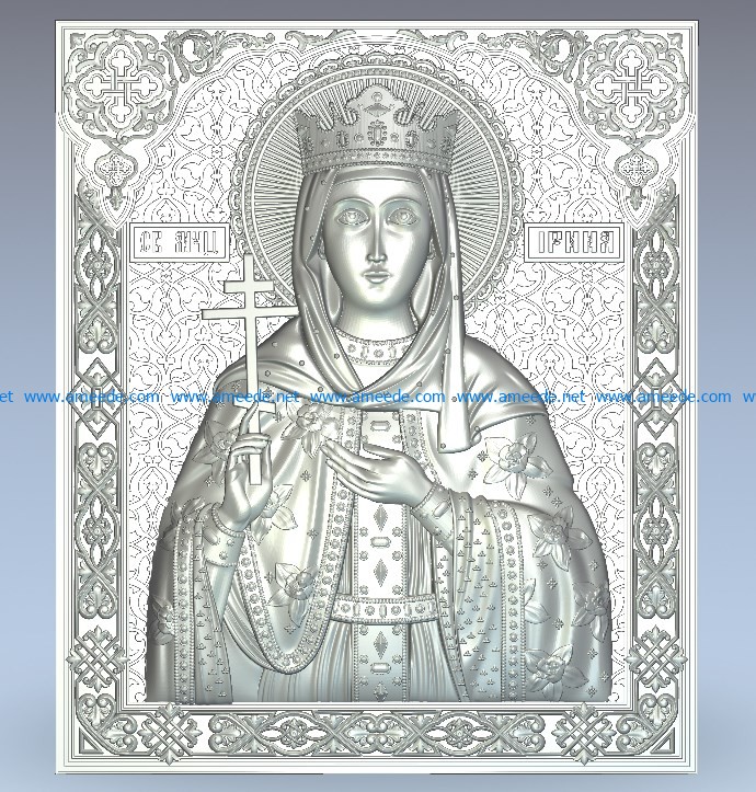 St. Irina wood carving file stl for Artcam and Aspire jdpaint free vector art 3d model download for CNC